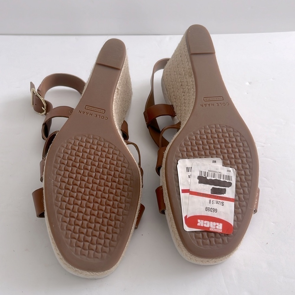 COLE HAAN $150 Women’s Crystal Brown Espadrille Wedge Sandals Size 9 New - Picture 8 of 8